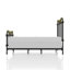 Cadre de lit grand format, noir antique, style transitionnel, accents dorés brossés à la main en métal, 7 broches sur la tête de lit, thermolaqué pour une utilisation dans la chambre à coucher,