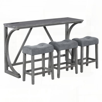 4-Piece Bar Table and Stools Set with Power Outlet – Industrial