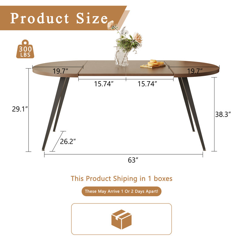 Vesta Extendable Folding Kitchen Dining Table, Brown, Black