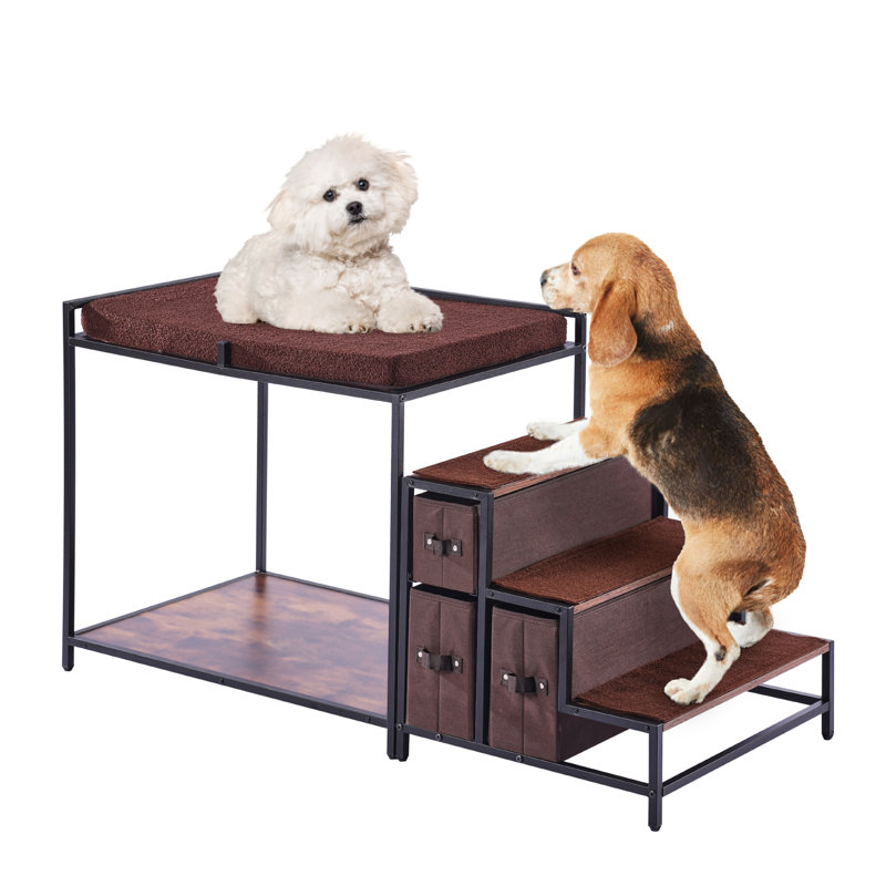 Hailah Pet Bunk Bed Dog/Cat Window Perch with Stairs Storage Medium Size