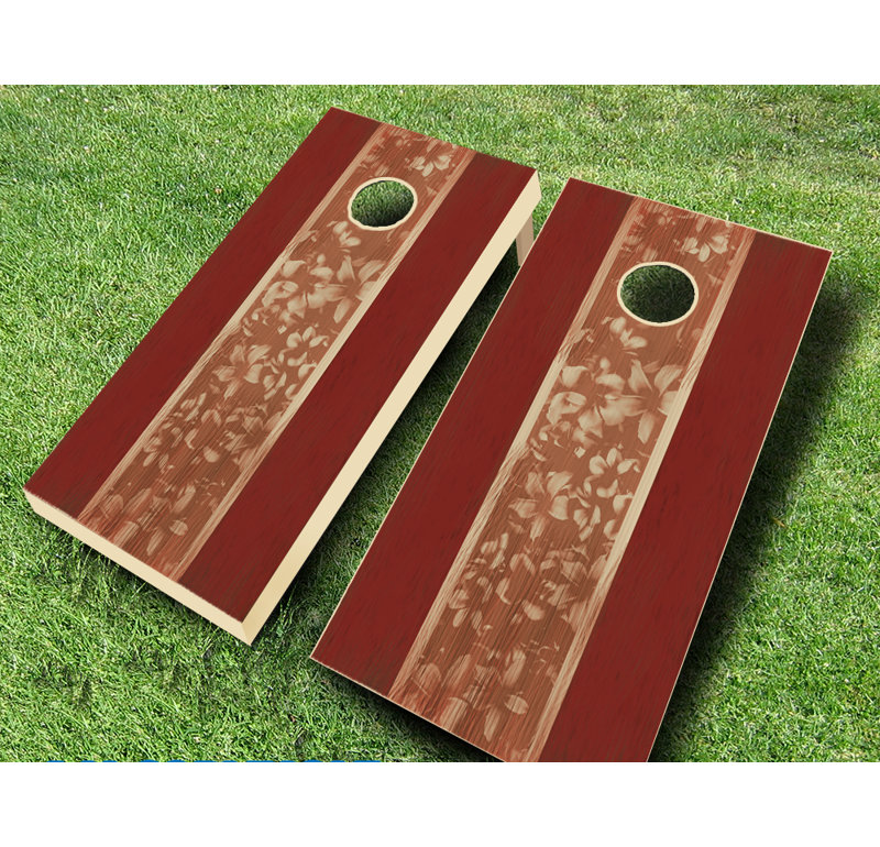 Ensemble de cornhole en bois massif vieilli 2 'x 4' avec sacs Luau, Rouge/orange