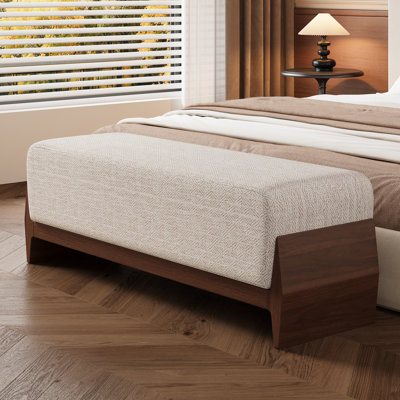 Elara Contemporary Rubberwood Solid Wood Bench With Thick Cushions And Versatile Seating Design