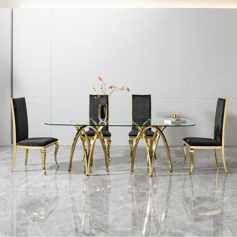 Ensemble de 6 chaises et table de salle à manger en acier inoxydable
