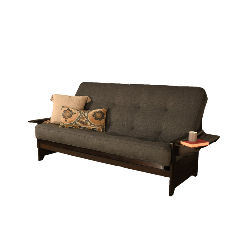 Stratford 86" Wide Queen Futon and 6000 Mattress, Espresso, Linen Charcoal