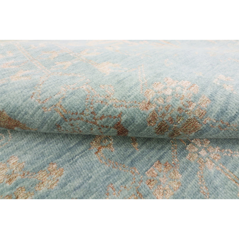 Tapis bleu / brun de haute qualité noué à la main, Rectangle 6 pi x 9 pi