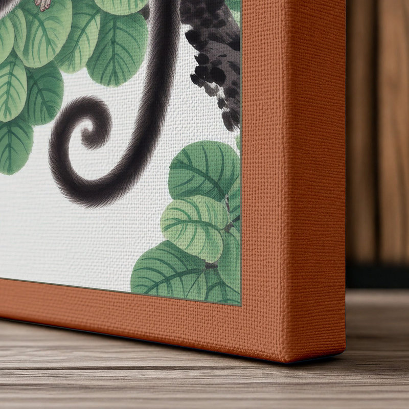 Monkey Among Calligraphy Japandi - Wrapped Canvas, 18x12 - 45.7 x 30.5 cm, Terracotta Border