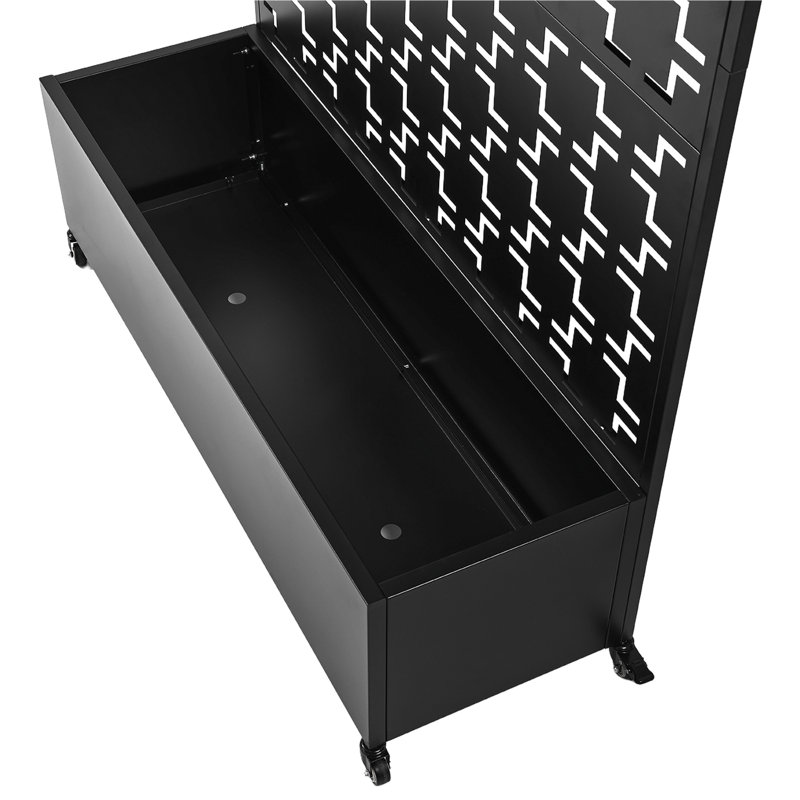 Boîte à fleurs en métal avec treillis et roues, H 70,8 po x l 47,2 po x P 15,7 po, Noir