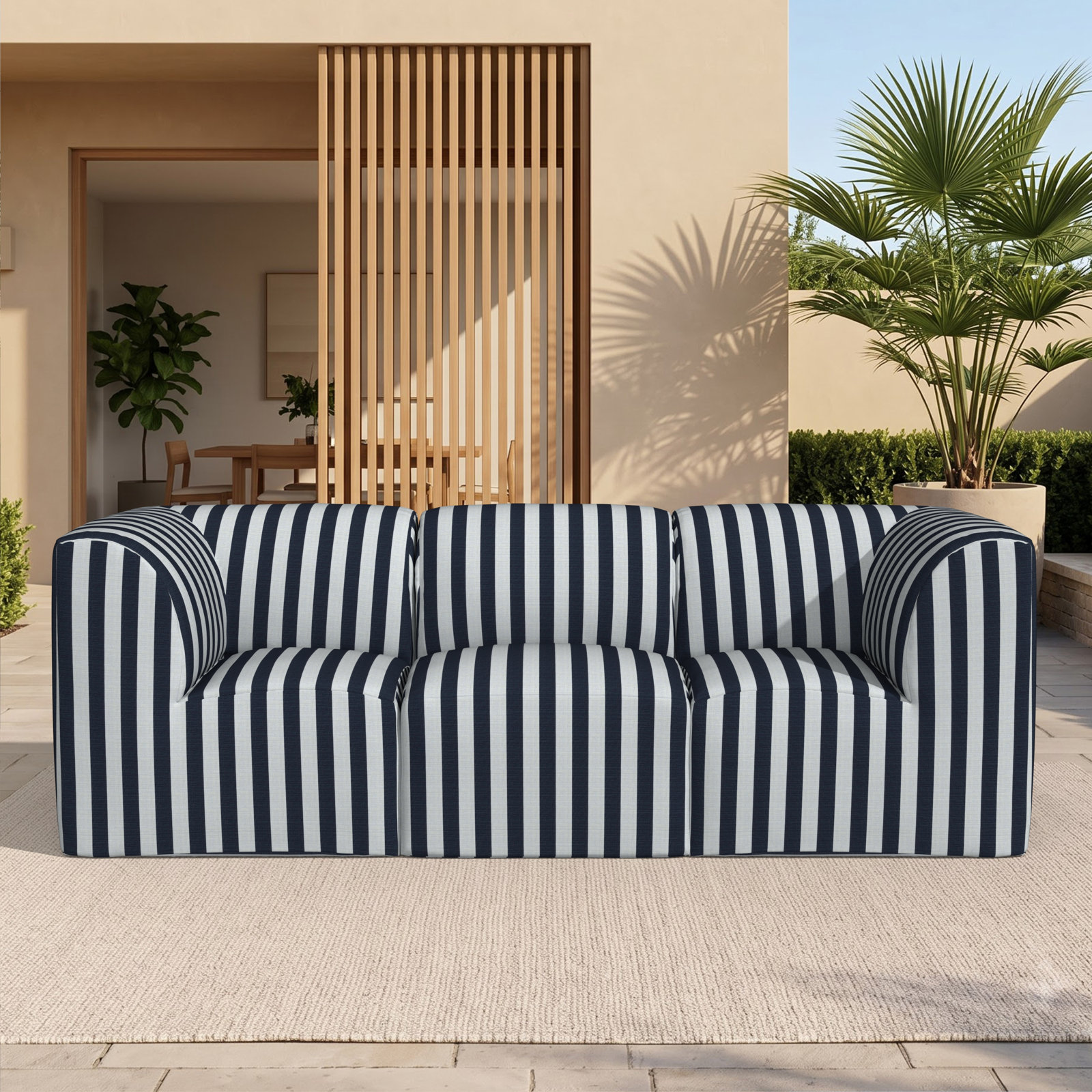 Praia 96" Sunbrella® Patio Sectional, Expressive Mist Striped Sunbrella®