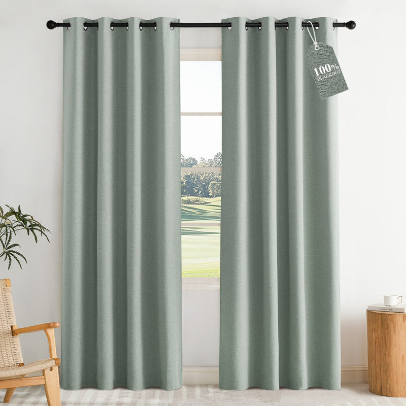 100% Blackout Linen Textured Curtains for Bedroom, Privacy Protection & Noise Reducing Drapes, Insulated Window Treatments for Farmhouse, 2 Panels