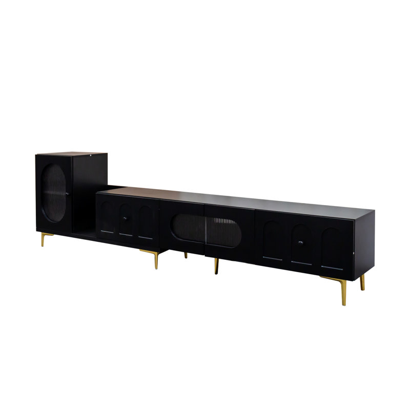 Extendable Tv Console, Black Finish - Suited For 80-89" Tvs Entertainment Center Home 80-89, Black