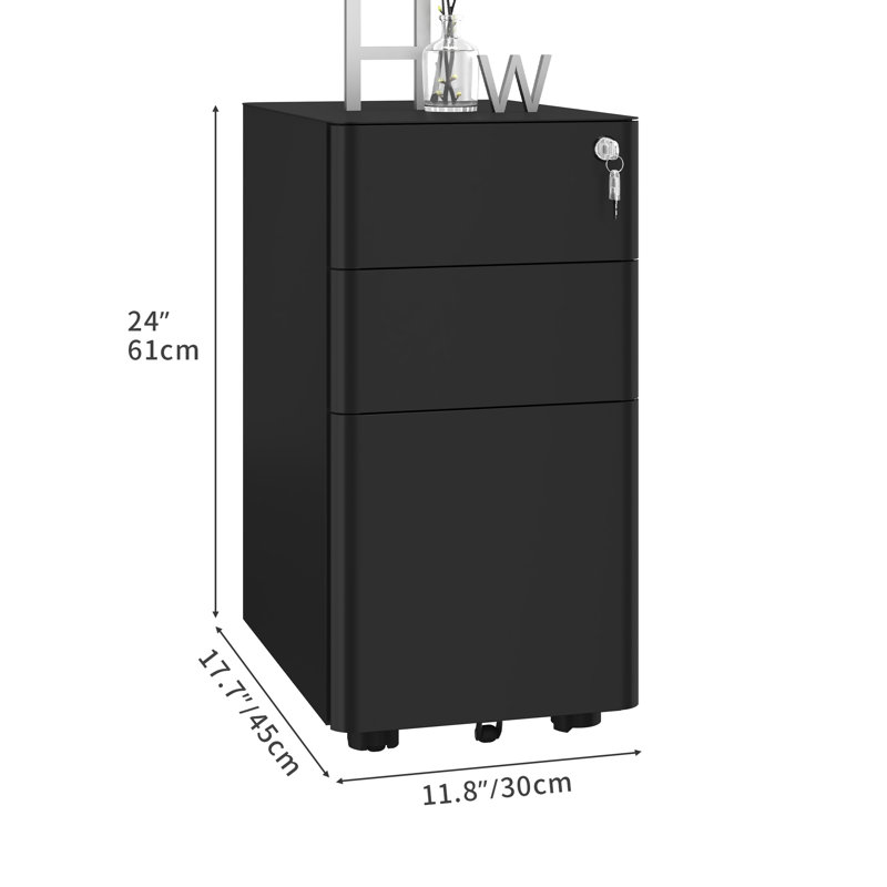 Domeniks 12'' Wide 3 -Drawer Mobile Steel File Cabinet, Black