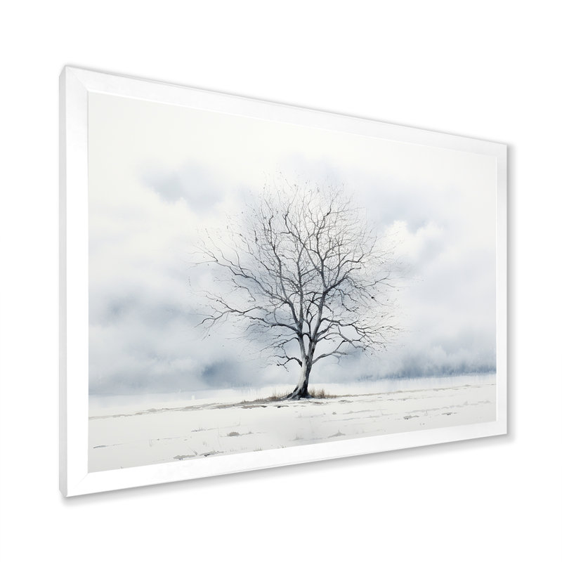 Minimalisme de Winters Tree - impressions sur toile d'arbre, Cadre simple blanc, H 24 po x l 32 po x P 1 po