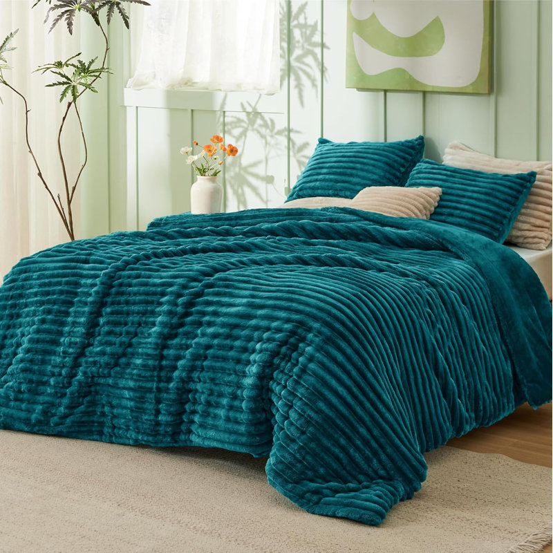 Ensembles d'édredon pour grand lit - 3 pièces de literie en molleton gris moelleux à double face, esthétique rayée confortable pour les chambres modernes et d'invités, décoration intérieure de luxe toutes saisons