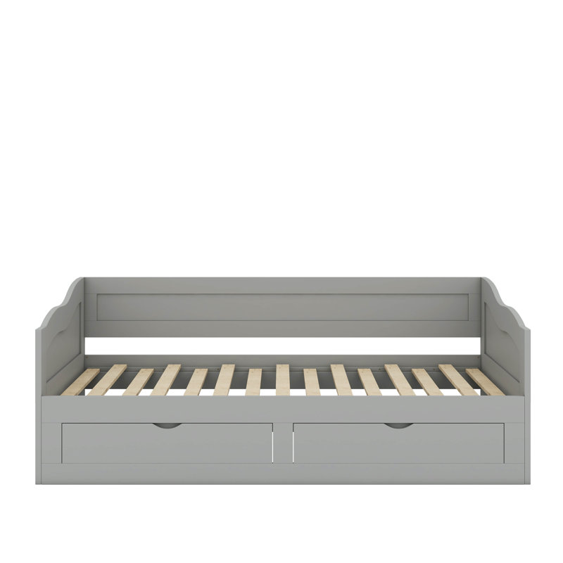 Twin Size Wooden Daybed With Trundle Bed And 2 Storage Drawers,Extendable Daybed, Gray