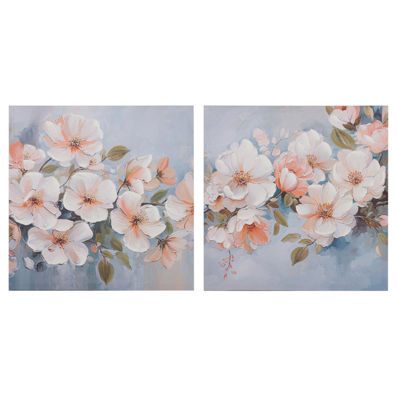 Flowers 40% Hand Painted Set 2 Canvas 60X3X60 Cm - 2 Piece Wrapped Canvas Print Set