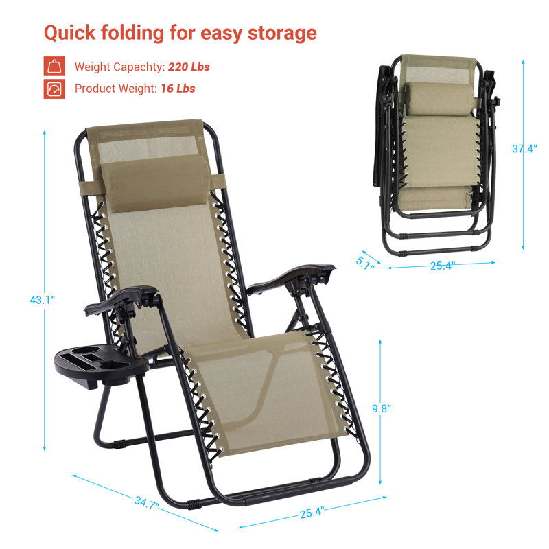 Zero Gravity Chairs, Waterproof Seat Patio Chair with Adjustable Side Tray for Patio Poolside and Backyard Lounge Reclining Chairs