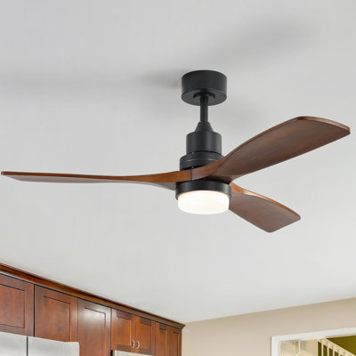 Ventilateur de plafond à DEL moderne en bois massif de 52 po à 3 pales avec télécommande et ensemble d'éclairage