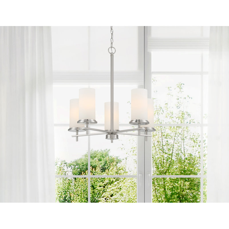 Ashten 5 - Light Dimmable Sputnik Modern Linear Chandelier, Brushed Nickel, Frosted