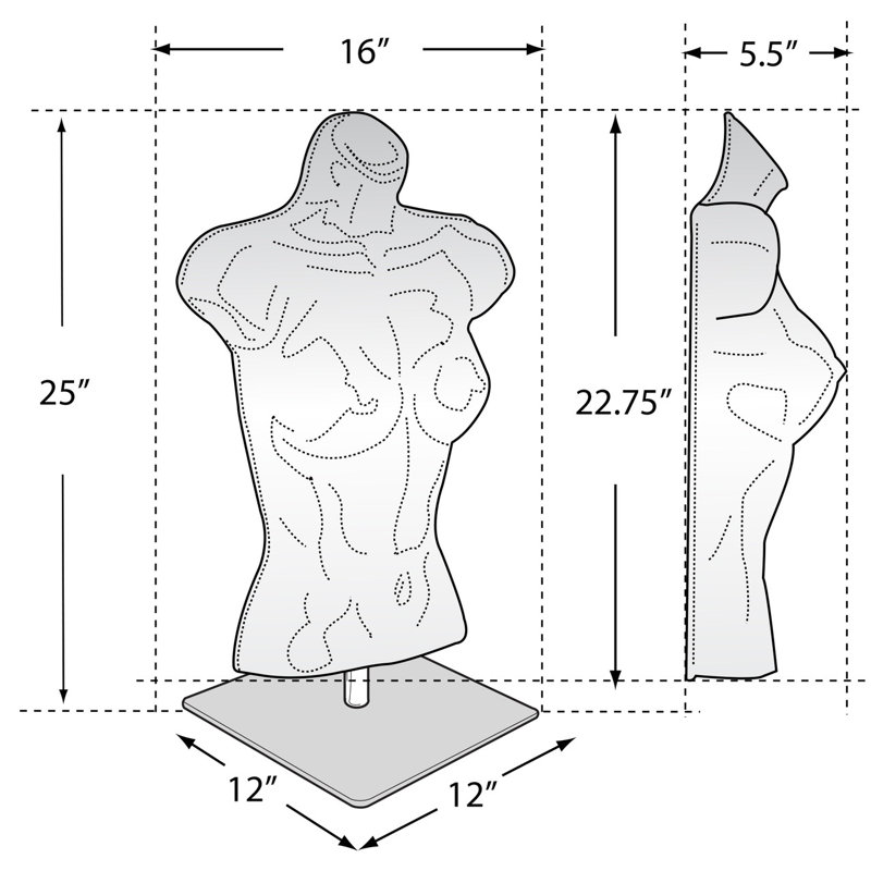 Buste féminin en plastique blanc, mannequin de torse, sur une base carrée en métal argenté de 12 po pour le comptoir