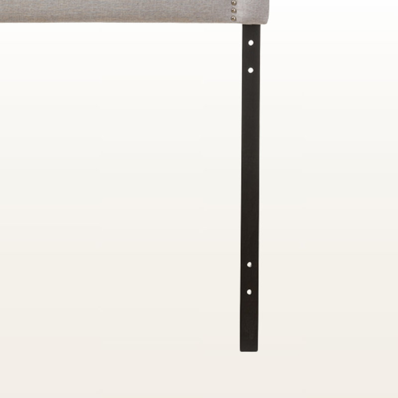 Iridium Nail Head Trim Greyish Beige Fabric Upholstered King Headboard, 25.63" H X 77.33" W X 2.07"D, King