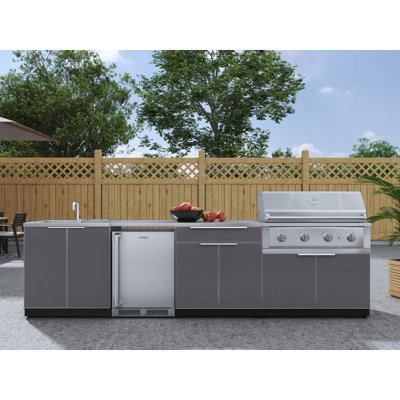 Outdoor Kitchen Aluminum 6 Piece Cabinet Set With 40 In. Natural Gas Performance Grill And Stainless Steel Door Fridge