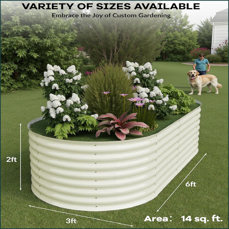 Oval Raised Garden Bed - 0.6mm Galvanized Steel Planter Box with Open-Bottom Design, Effortless Tool-Free Assembly Elevated Planter Box for Indoor/Outdoor Vegetables Weatherproof Outdoor Garden Kit