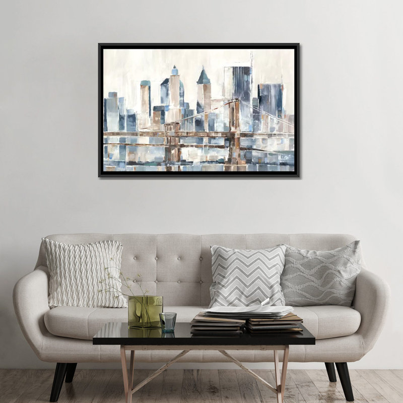 "Blue Hour I" par Ethan Harper, reproduction d’art, H 32 po x l 48 po x 1,5 po, Toile avec cadre noir, Pas de tapis