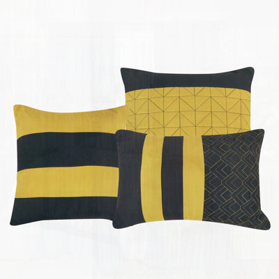 Black & Yellow Quilted 6-piece Microfiber Polyester Comforter Set With Geometric Patterns & Decorative Pillows