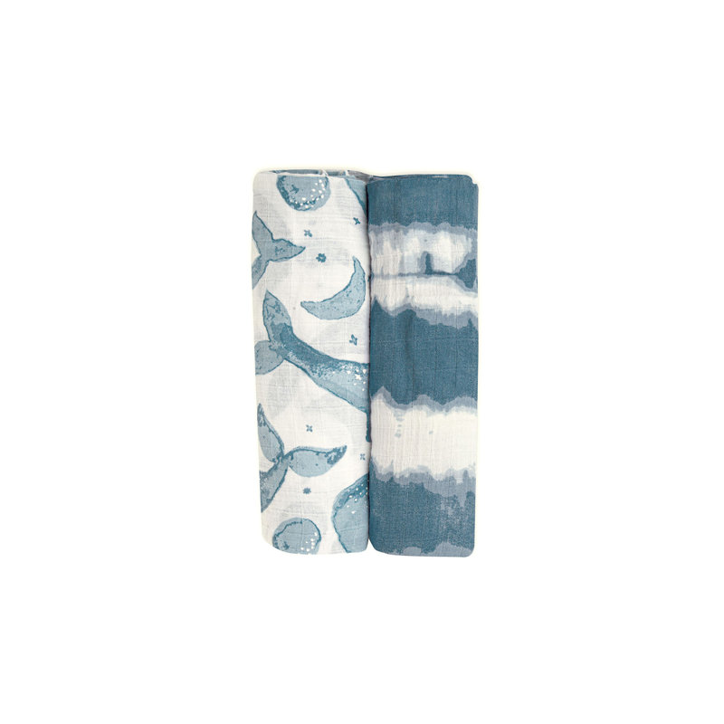 Caspian 2-Pack 100% Cotton Swaddle, Whale Pattern by Crane Baby