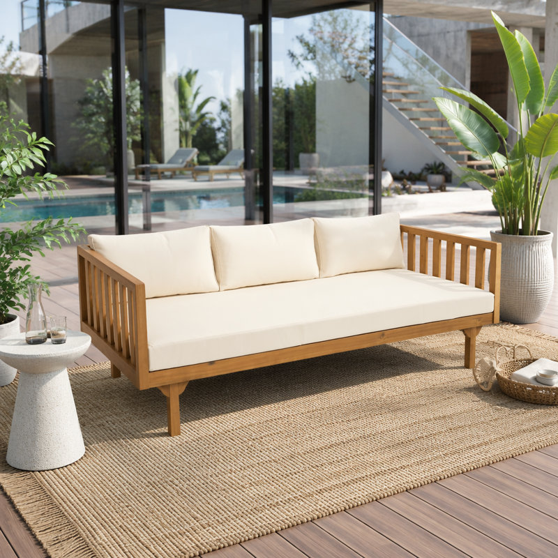 Canapé de patio 3 places, Beige, Teck
