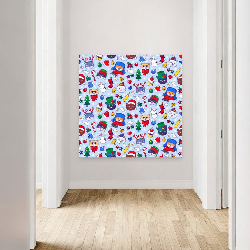 Motif de chat festif, abstrait, paysage contemporain, art mural, 48" H x 48" W