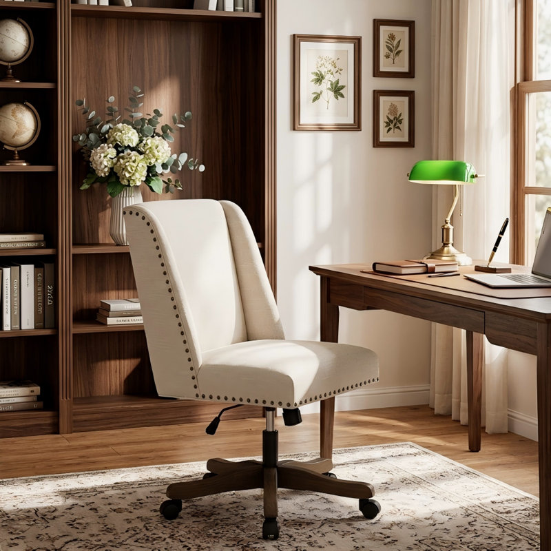 Chaise de bureau pivotante en chenille Mellins, Beige