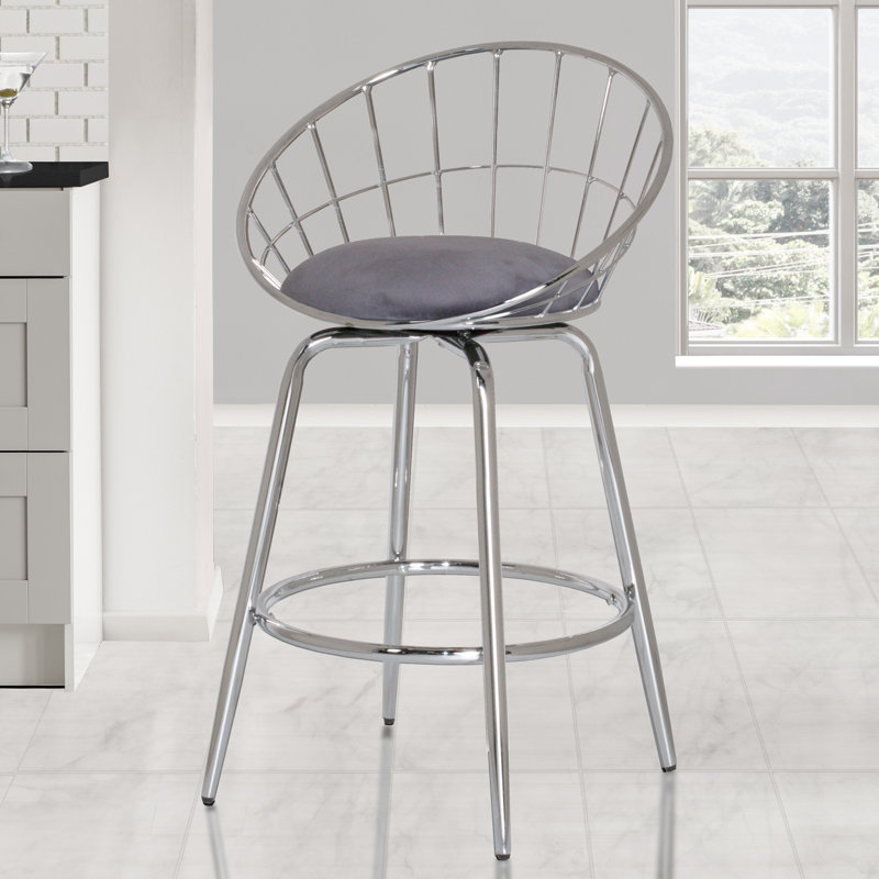 Jasia Swivel Upholstered Counter Stool, Silver