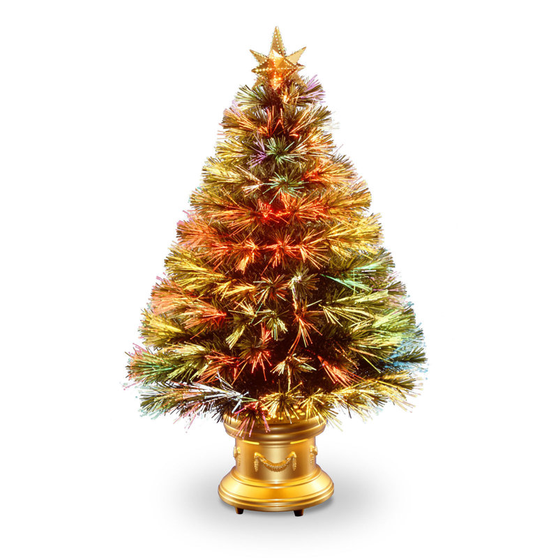 Sapin de Noël artificiel en PVC vert à fibre optique avec lumières à couleurs changeantes / combinées, 3.2'