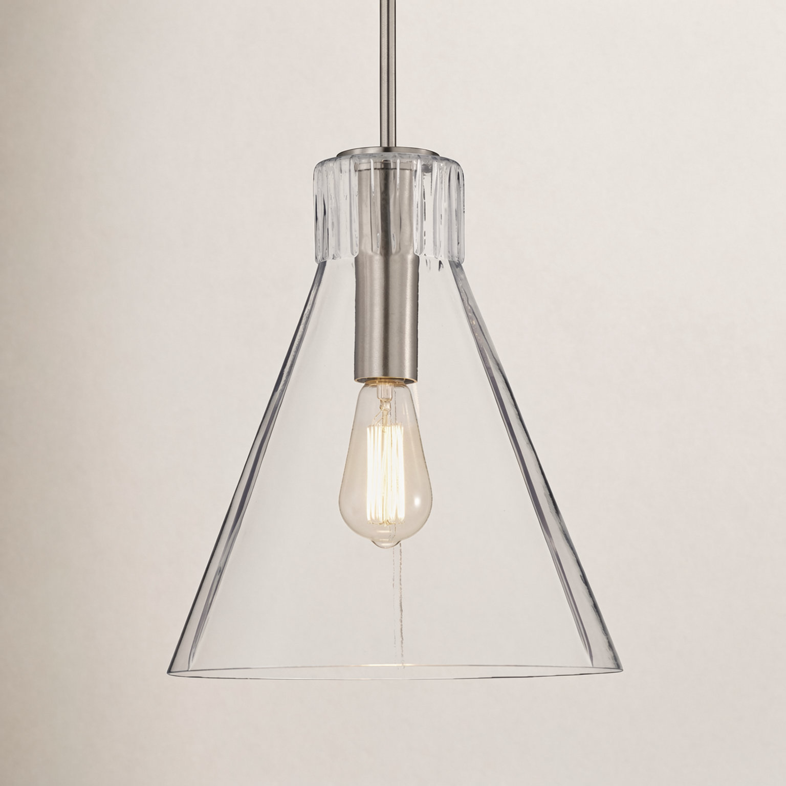 Anine Dimmable Glass Single Light Pendant, 14" H x 12" W x 12" D, Brushed Nickel