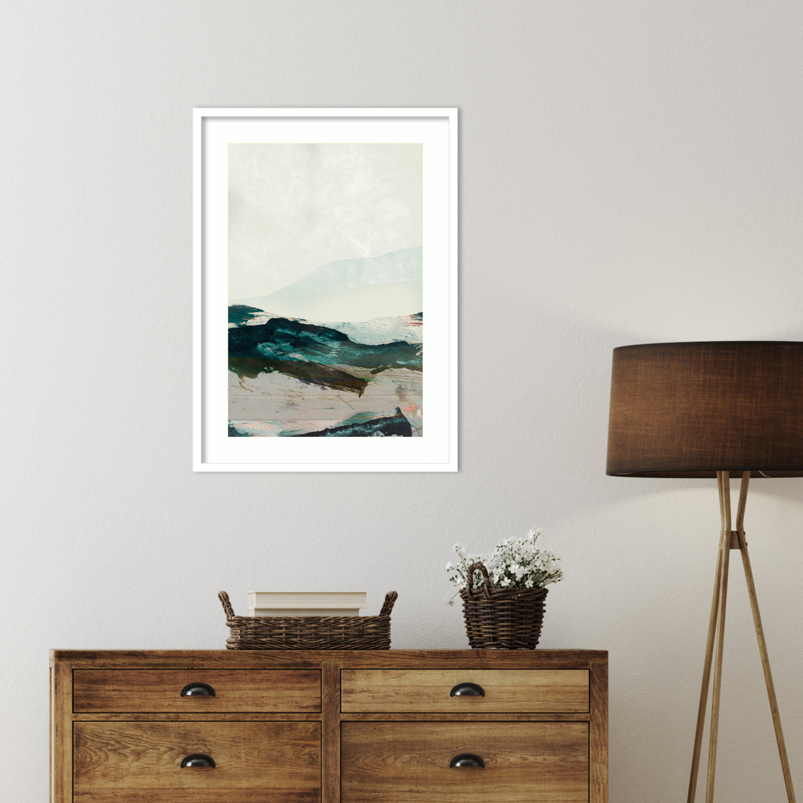 Cleve "Mountains No. 2" Print, White Framed, 33" H x 24" W
