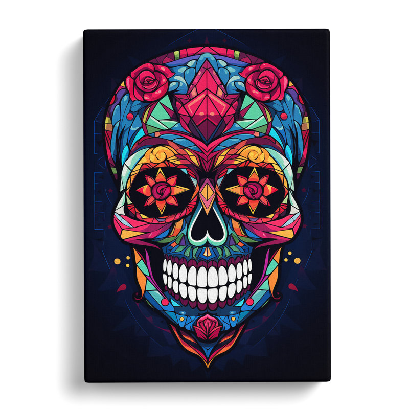 Sugar Skull Geometric Art No.2 - Wrapped Canvas, 50cm H x 35cm W x 3cm D