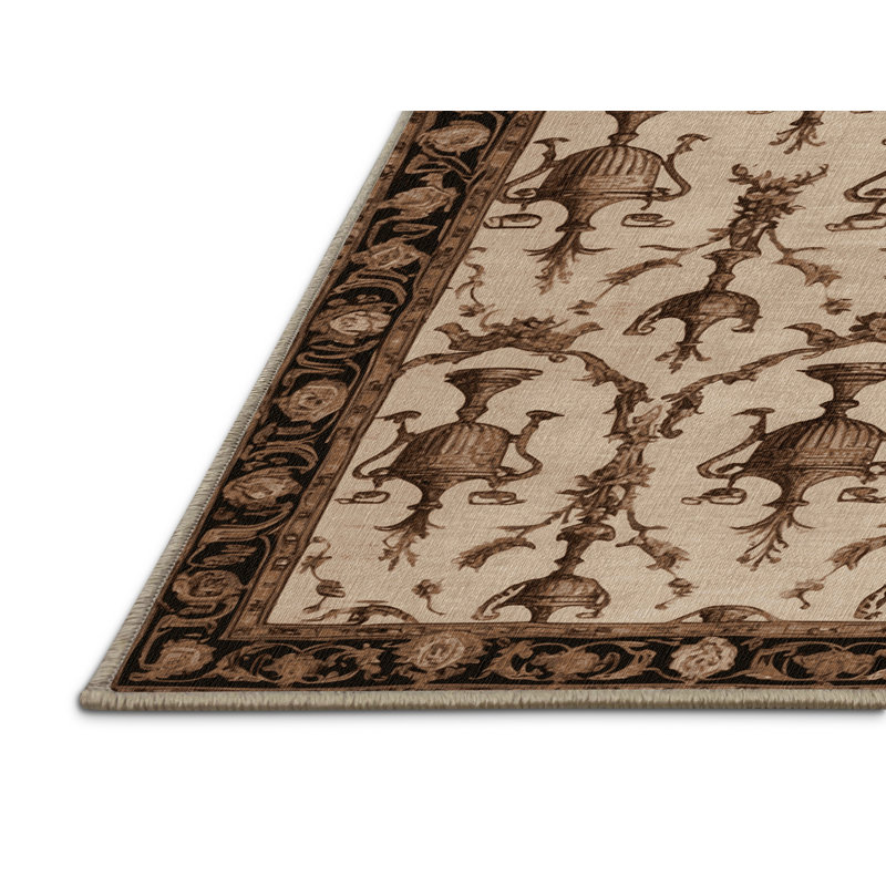 Machine Washable French Brown Area Rug, Square 3'