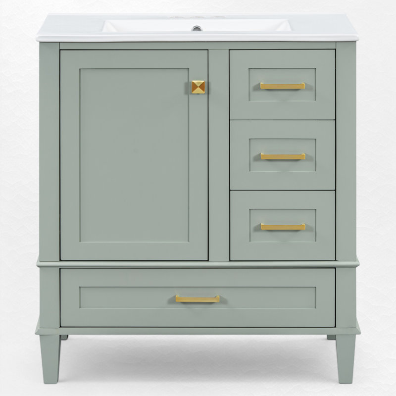 Megghan 30.03'' Single Bathroom Vanity with Ceramic Top, Light Green