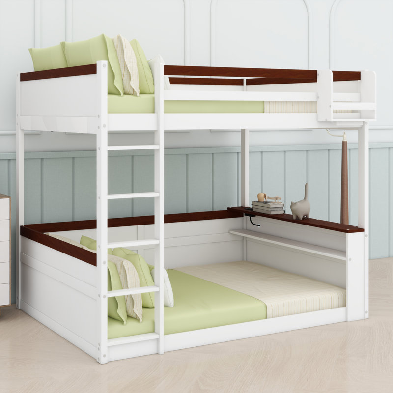 Lit superposé en bois avec tablettes intégrées, Blanc