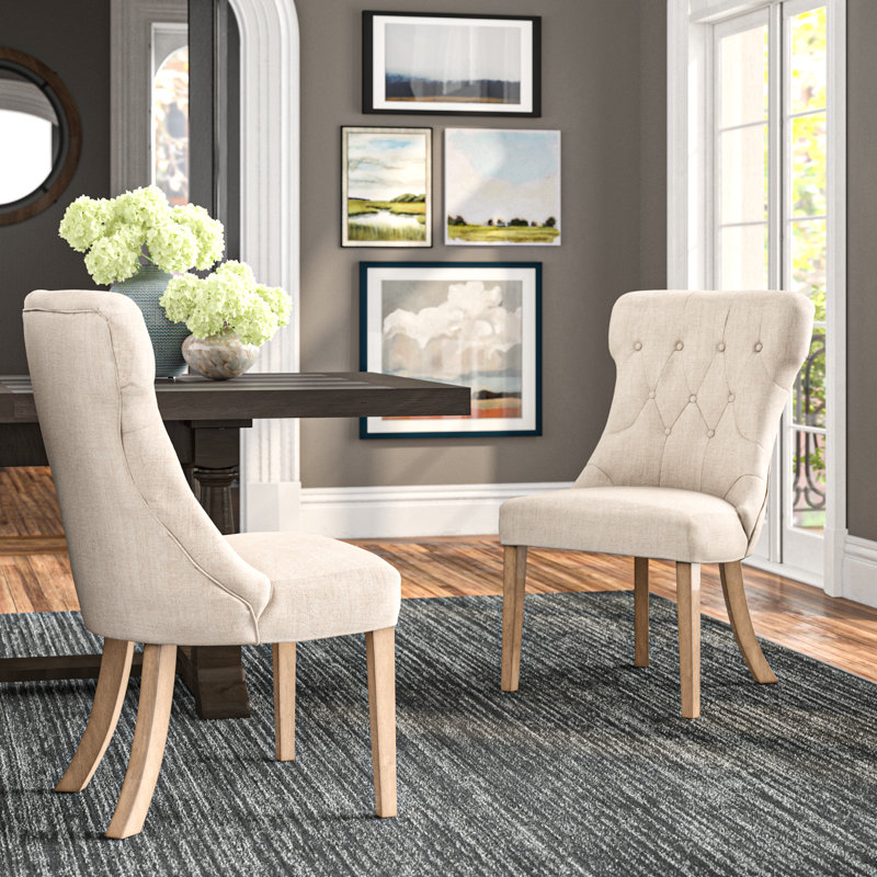 Irving Place 19.5 " H Tufted Linen Upholstered Parsons Chair, Beige Linen, Natural