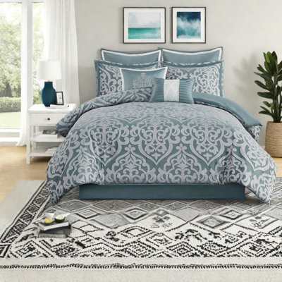 Luxury 8 Piece Bedding Sets Polyester Cal King, Damask Home Decor