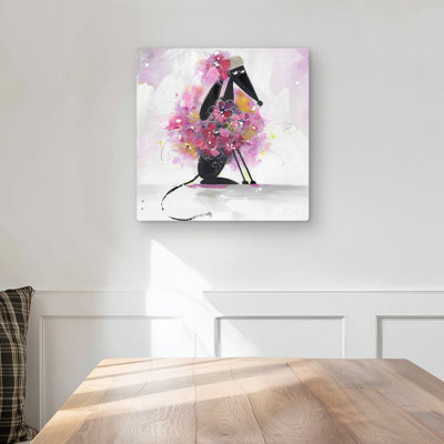 Cartoon Dog with Pink Flowers - Kids Art Metal Print Decor