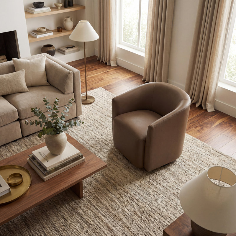 Fauteuil pivotant avec base en métal, Brun