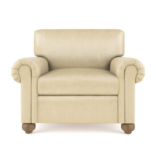 Leroy Leather Armchair, 36" H x 41" W x 49" D, Weathered, Box Weave Linen Silver Streak