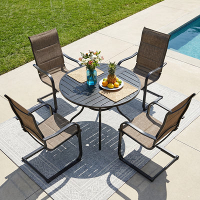 5-piece Patio Dining Set, Textilene Patio Sling Chairs And Table Set For Garden, Backyard, Poolside