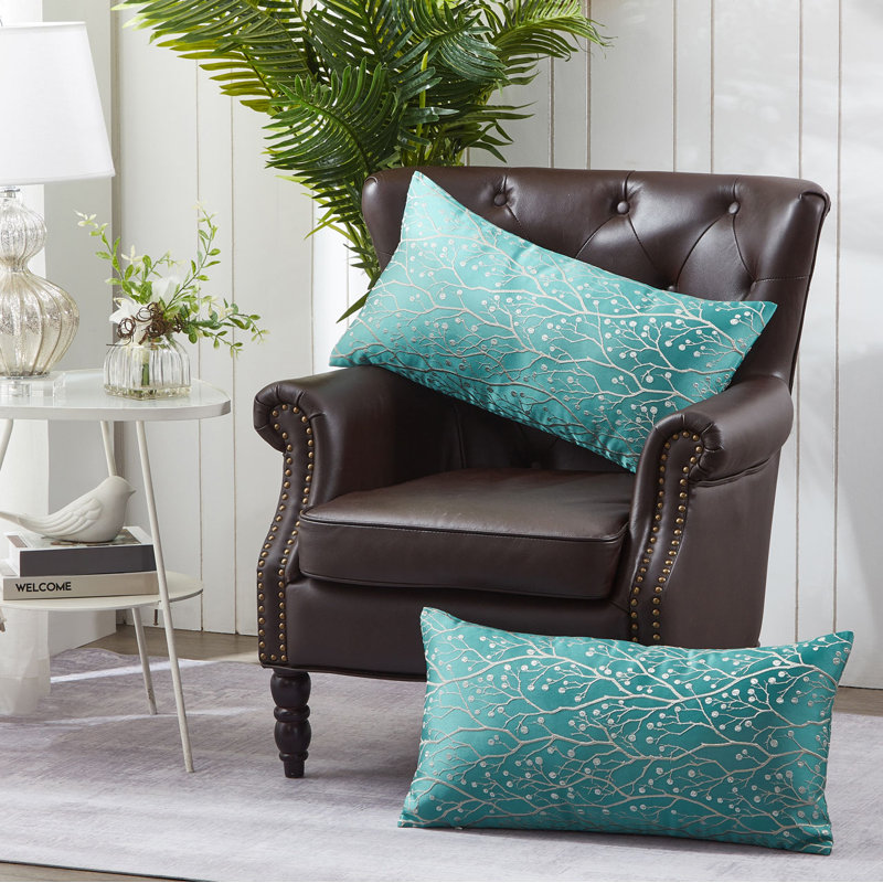 Floral Rectangular Lumbar Cushion Cover, Deep Teal