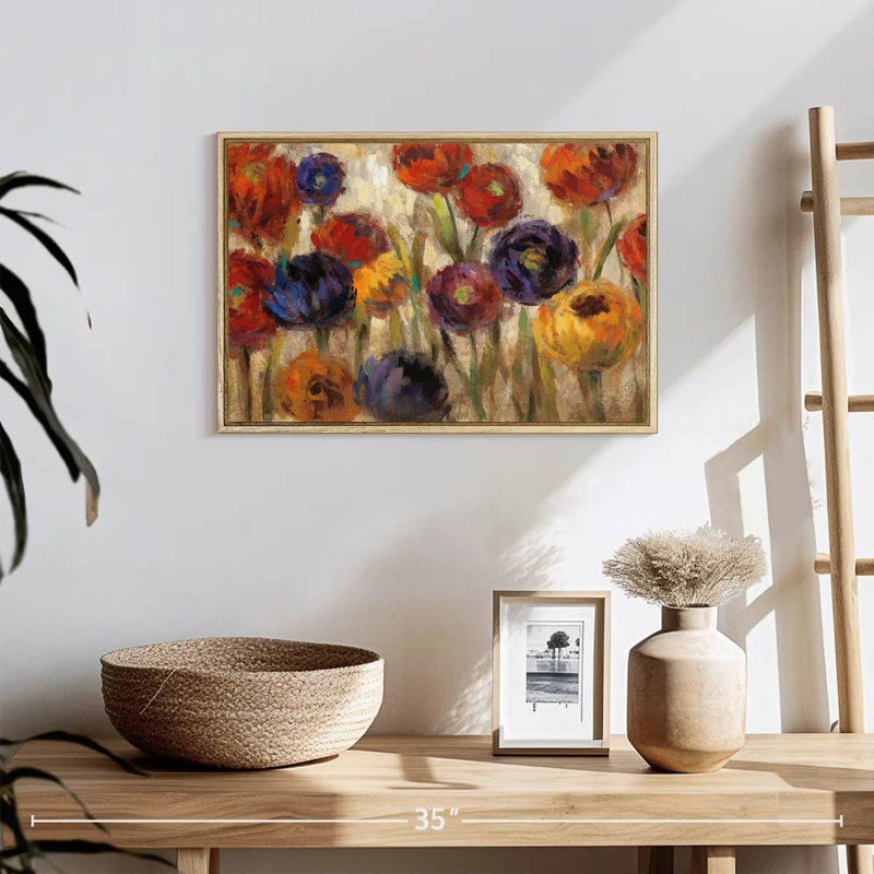 Asters et mamans, 19 po x 13 po, Cadre flottant en bois naturel