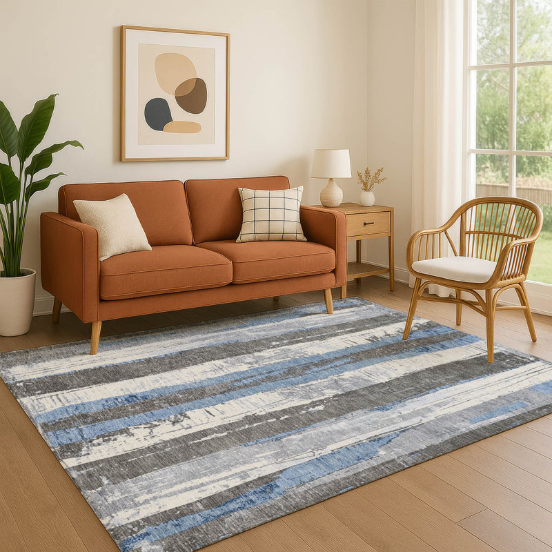 Tapis à rayures Premium lavable à la machine AMF1872, Rectangle 10 pi x 14 pi