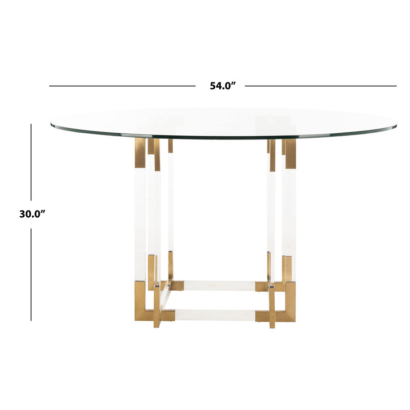 Round Glass Dining Table, Brass, 30" H x 54" L x 54" W
